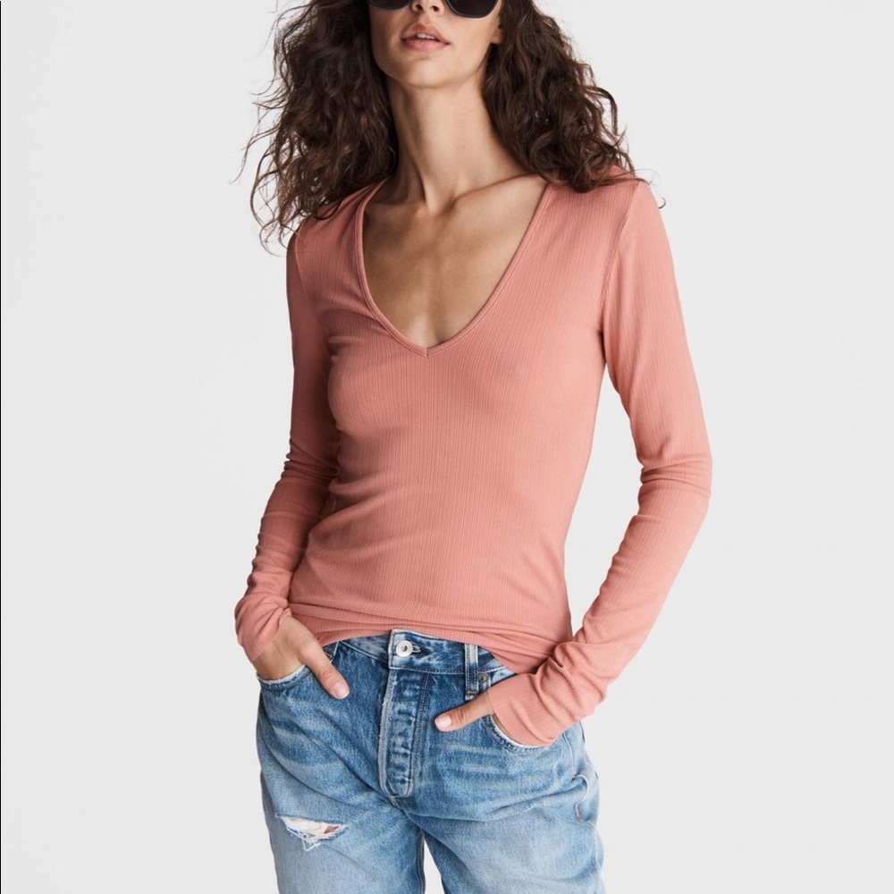 RAG & BONE, Zoe Deep Vee Long Sleeve Top In Mauve